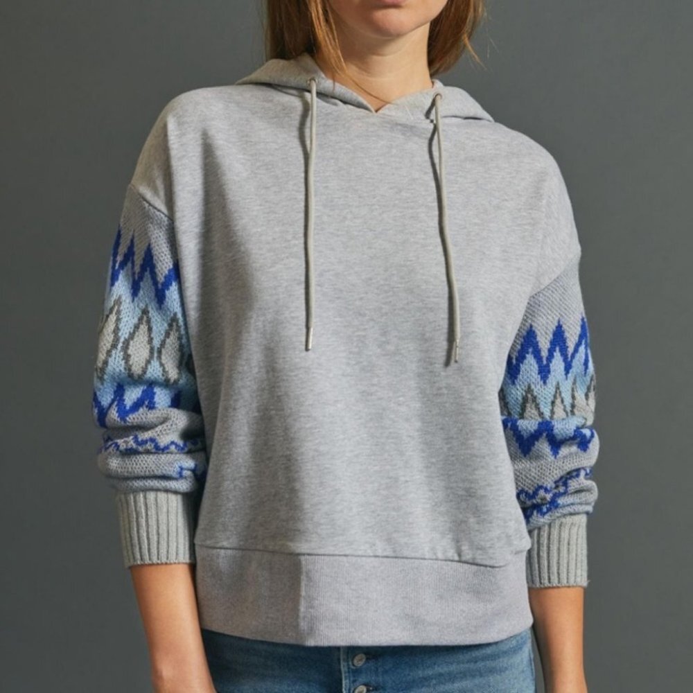 Anthropologie Knit Bohemian Sleeves Demeter Stitch Sleeve Hoodie Grey Size‎ XS - Picture 2 of 12